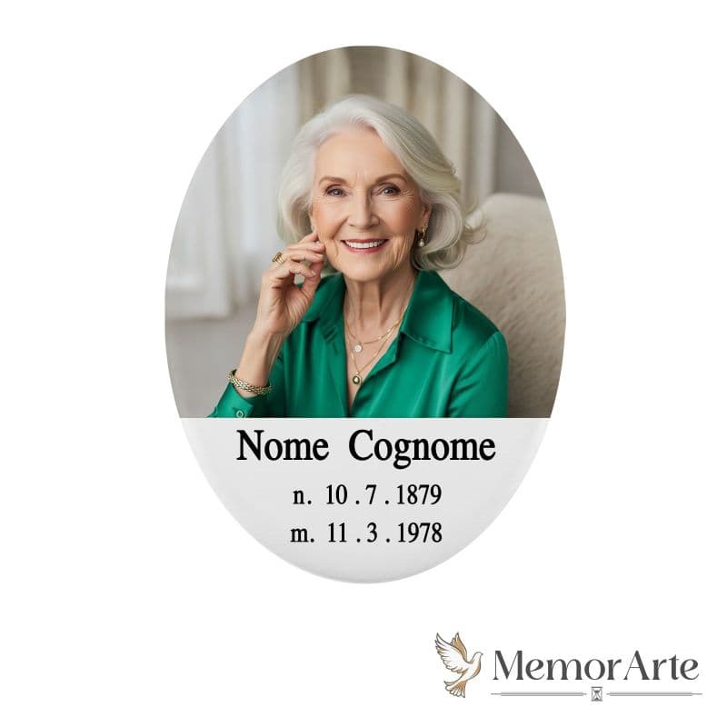 FotoCeramica Ovale Verticale con Foto e Testo Personalizzabile